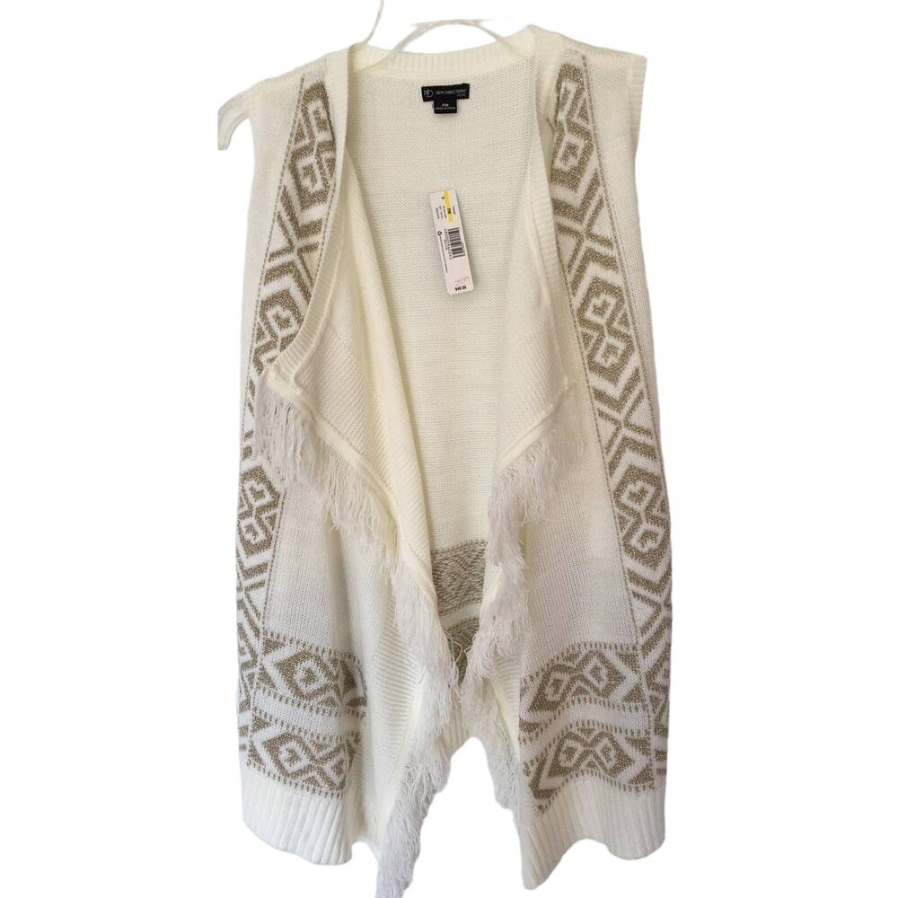 NWT New Directions Cream With Gold Thread Hi Lo Vest Petite Medium